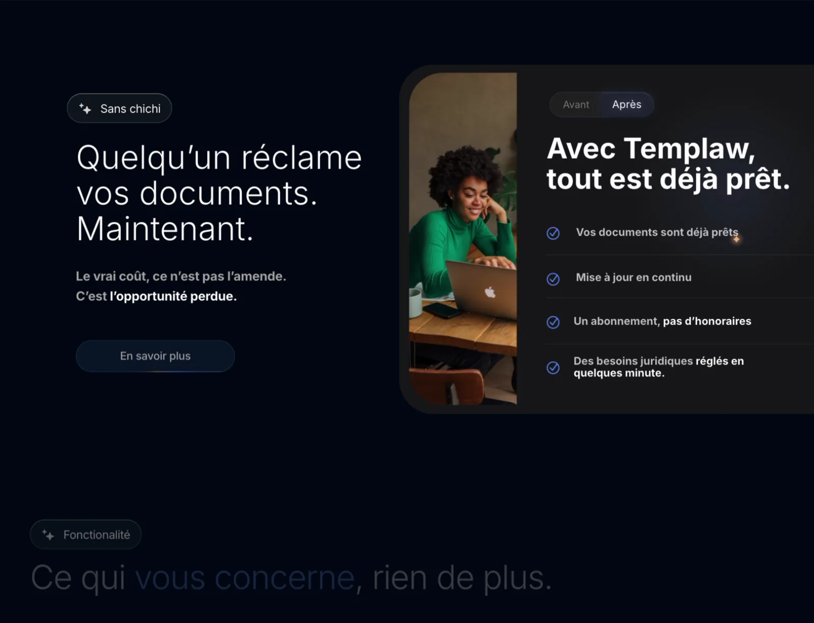 Templaw, écrans du projet