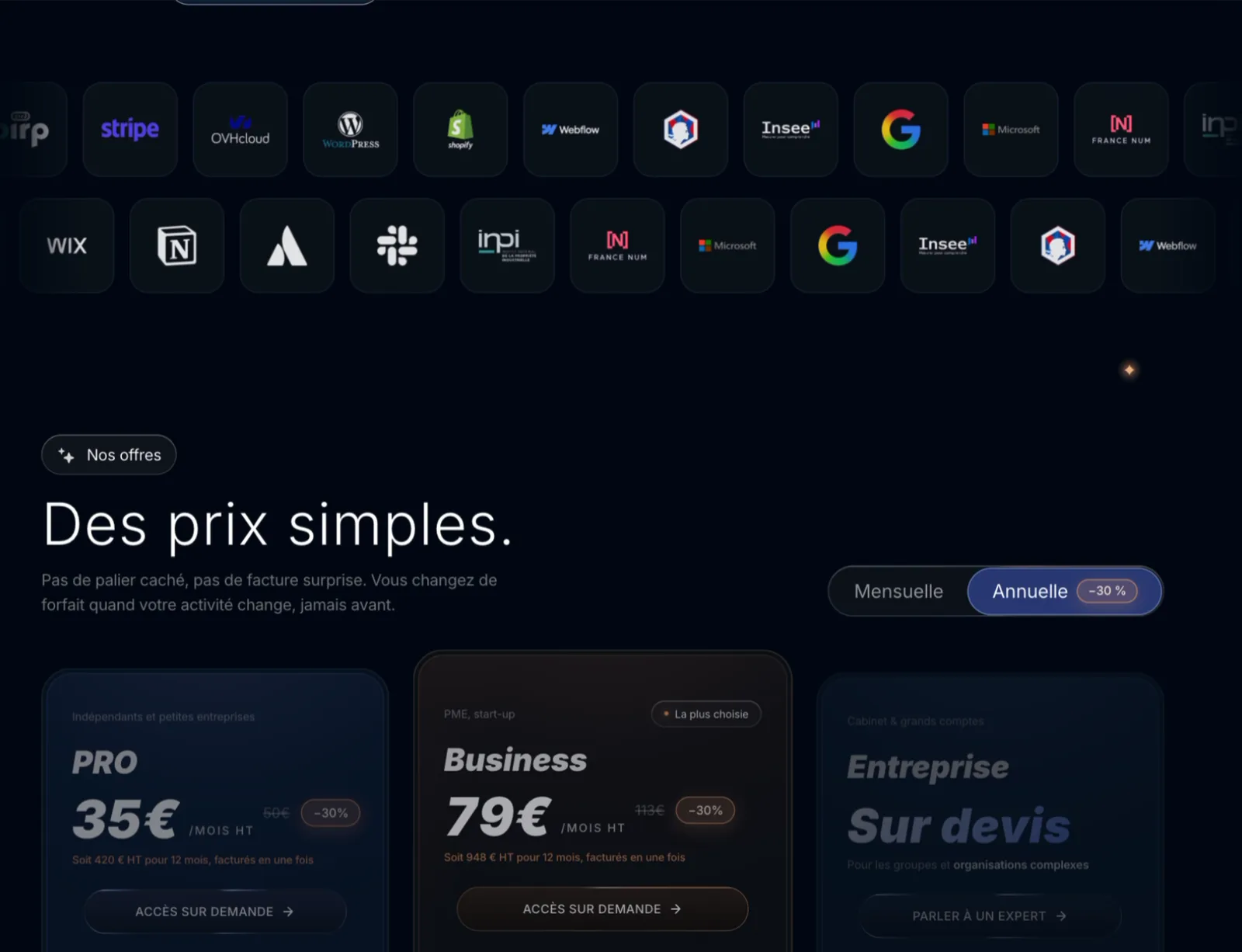 Templaw, écrans du projet